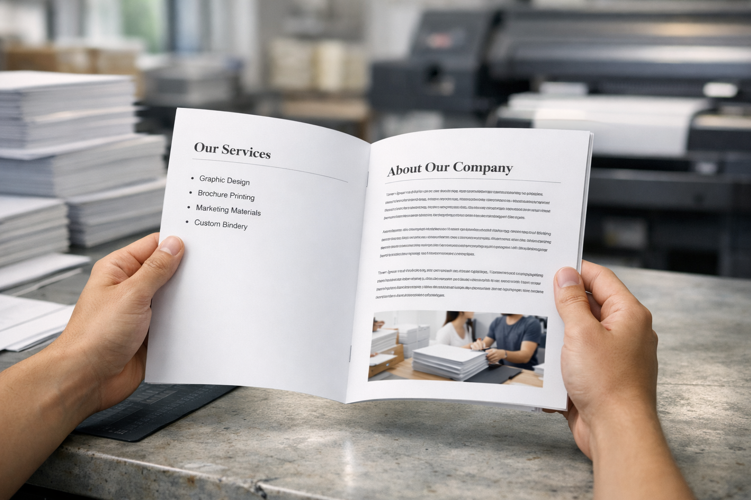 Open booklet showing crisp print quality