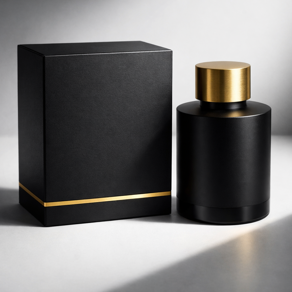 Premium black box and bottle — custom packaging
