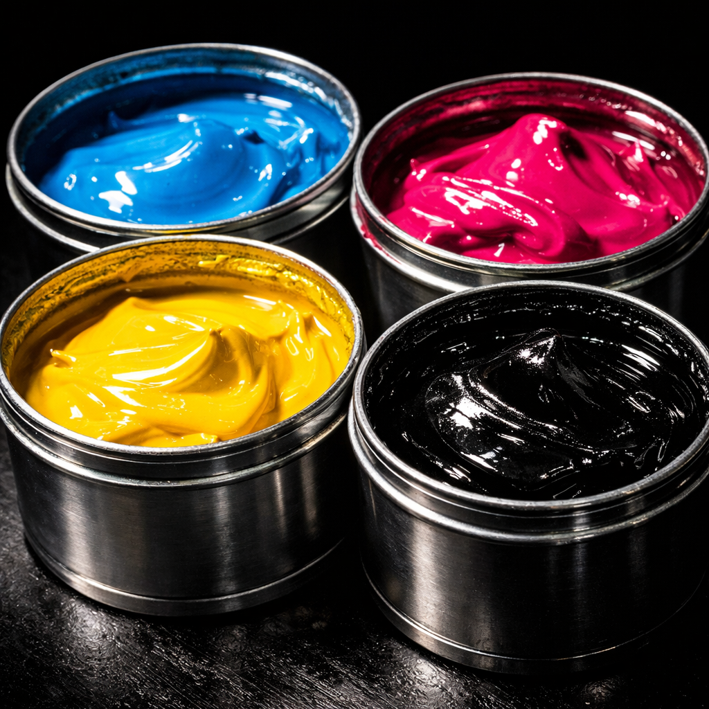CMYK ink cans ready for press