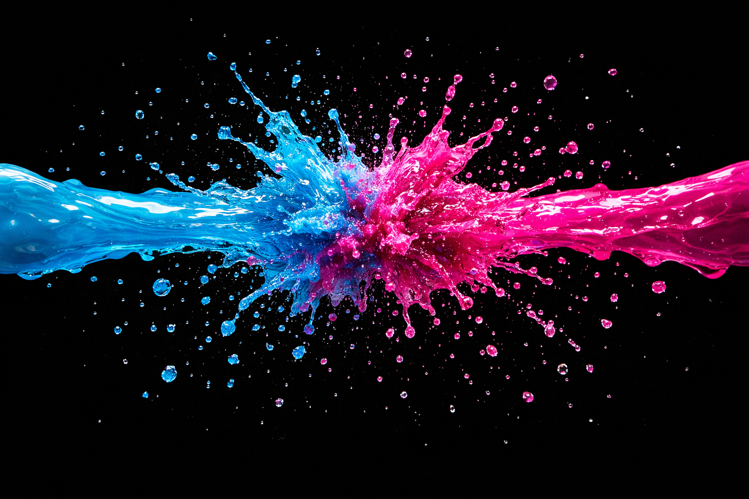 Cyan and magenta ink explosion on black