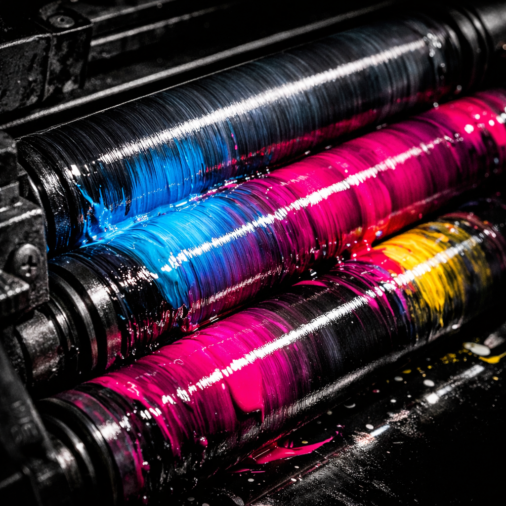 Full CMYK press rollers running all four colors